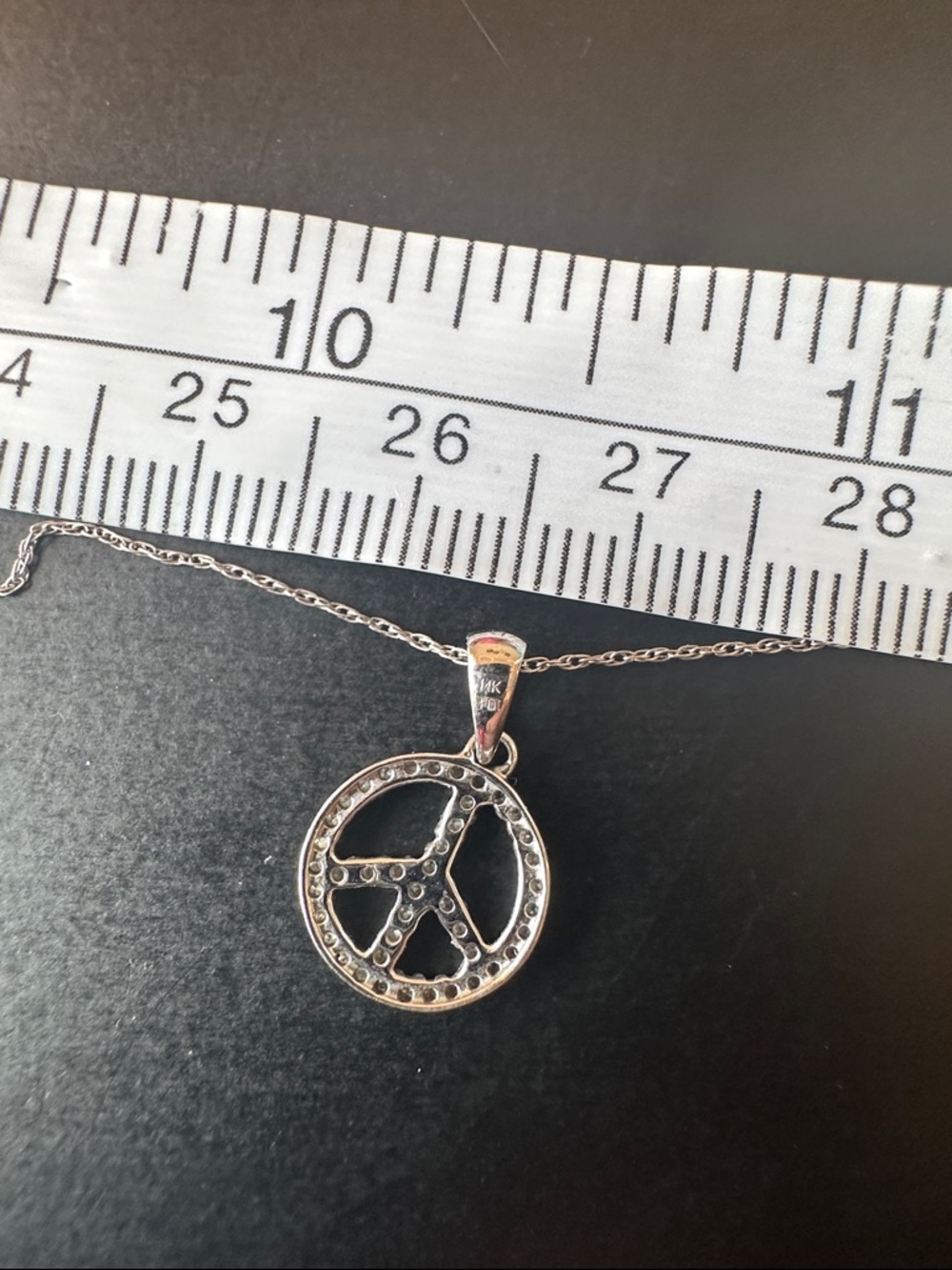 14k white gold dainty peace sign necklace - Picture 9 of 9